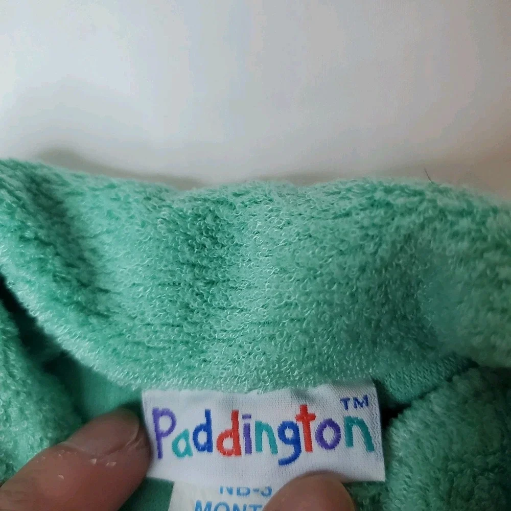 Vtg Paddington Bear Baby Newborn - 3 mos Green Terrycloth Footed Pajamas sleeper